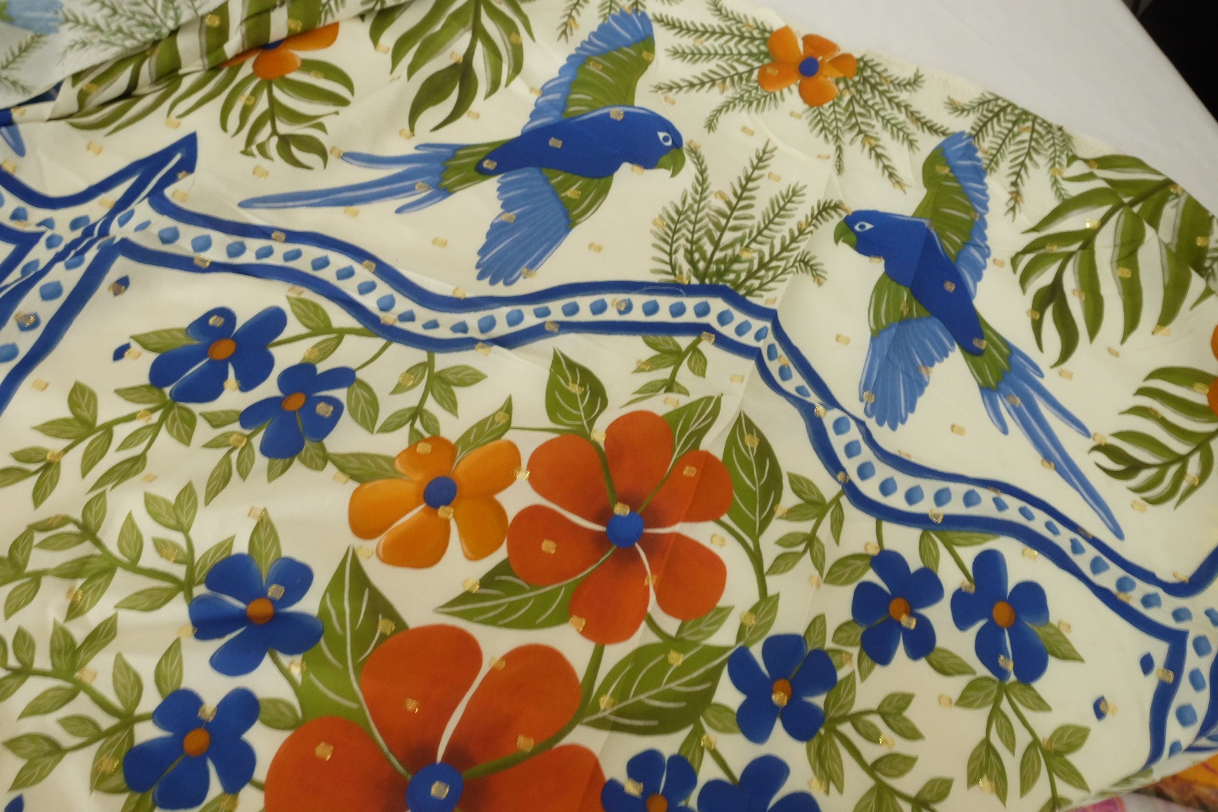 Golden Bird Garden Rayon Fabric – 1.4 yd Panel