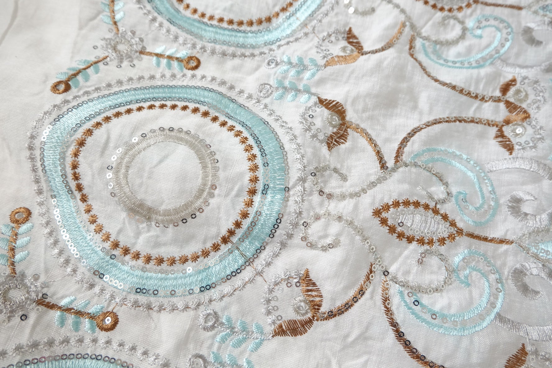Border Embroidered Lyocell Nylon Fabric, 2.19 Yards