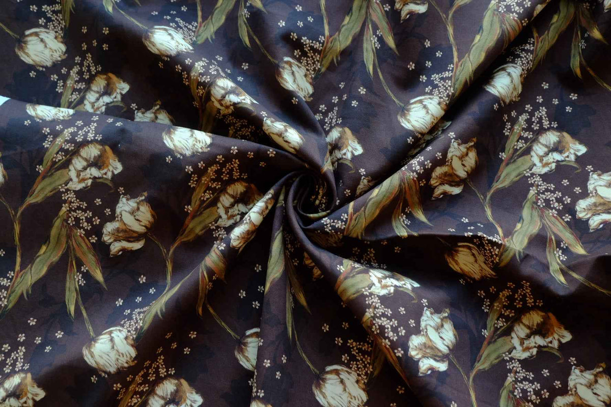Midnight Botanical Floral Double-Layer Cotton Poplin – 2.19 yd