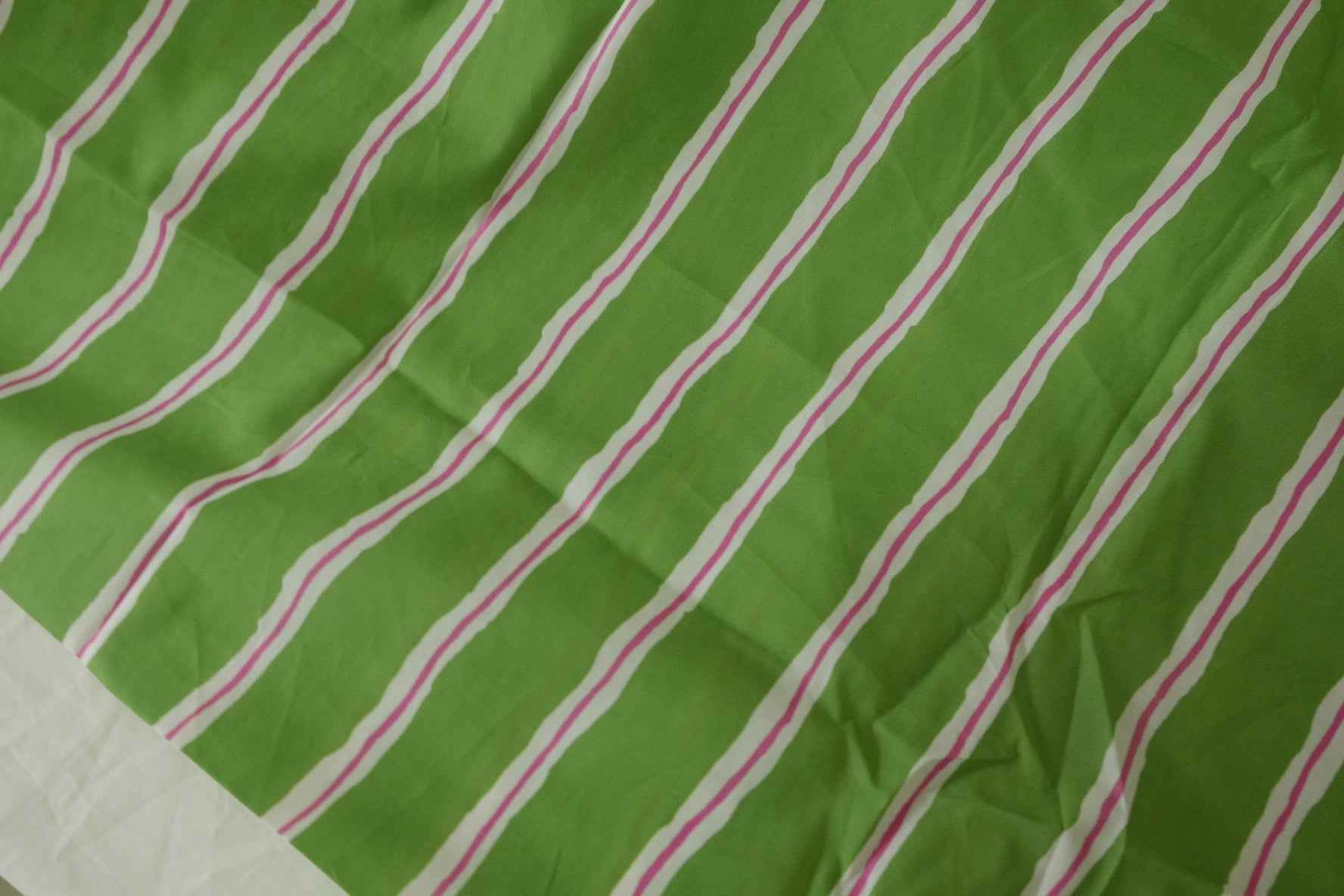 Green Pink Stripe Printed Cotton Lawn Fabric - 1.9 yd