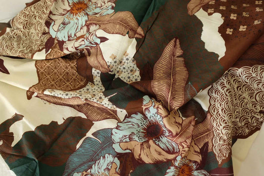 Tencel Rayon Twill Print Fabric – Artistic Floral & Geometric Boho -2 yds