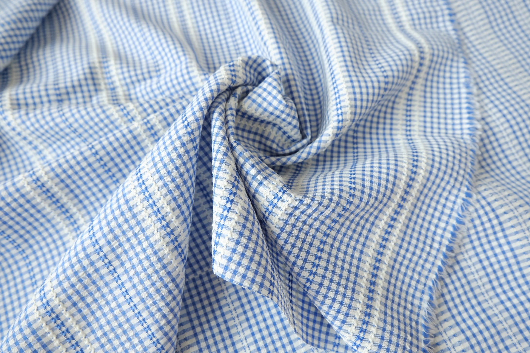 Blue Gingham Jacquard Cotton Blend, 2.19 Yards