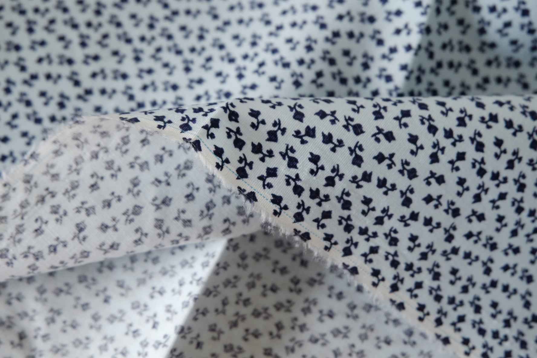 Navy Mini Floral Cotton Linen Fabric – 2.2 yd