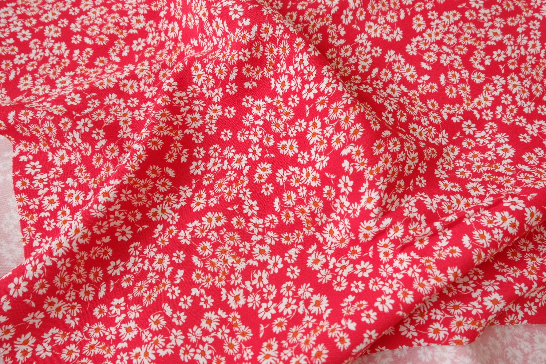 Red Ditsy Floral Cupro with Removable Backing, 2.19 Yards