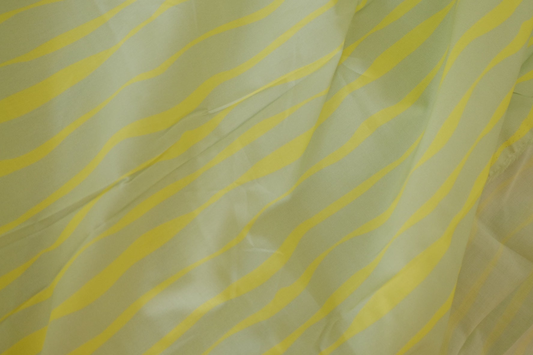Modern Wave Stripe Cotton Lawn Fabric – Soft Green Yellow Print (3.8 yd Cut)