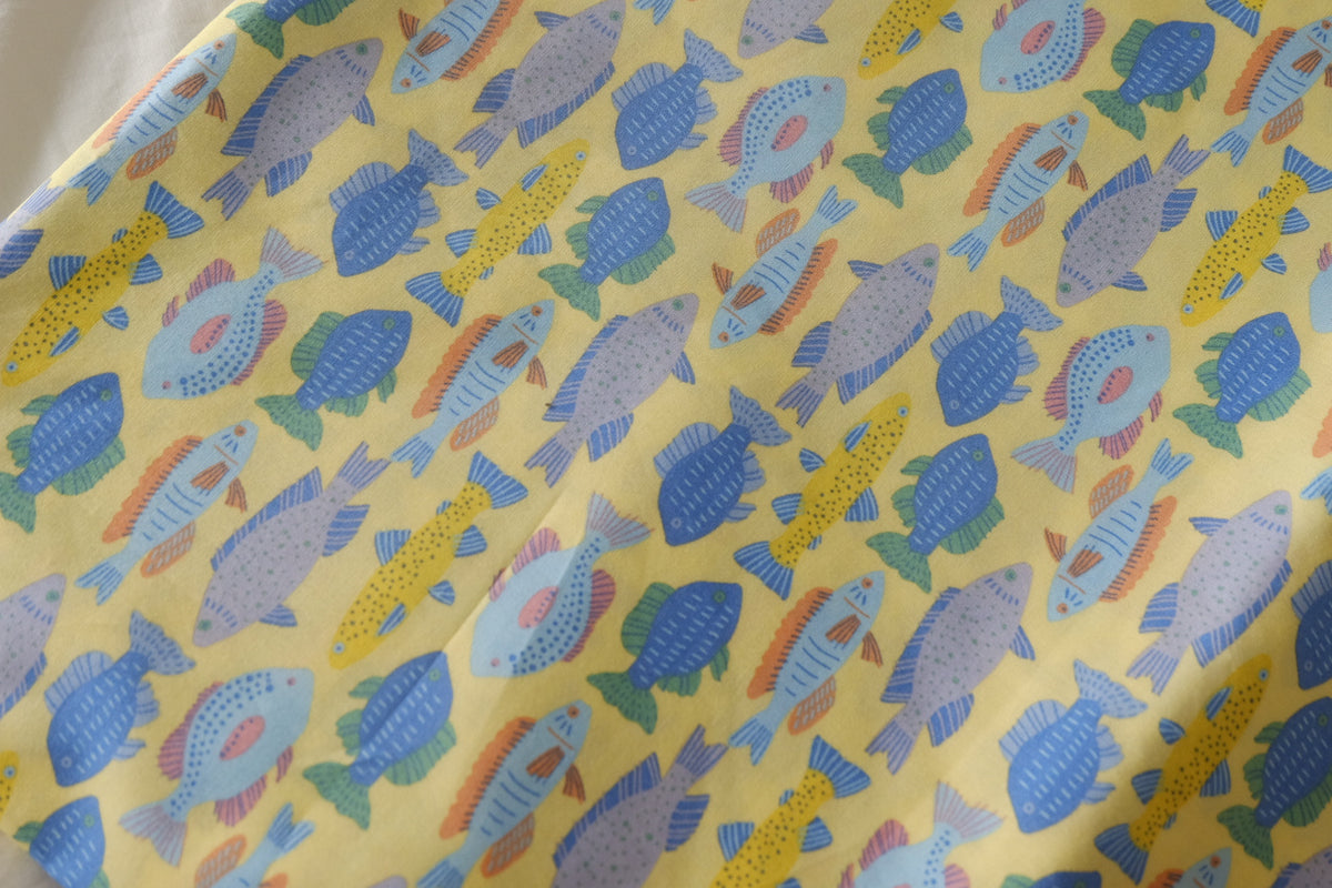 Yellow Fish Cotton Poplin — 1.64 yd
