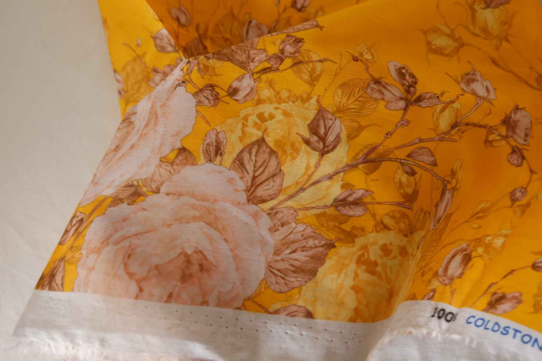 100s Golden Floral Cotton Lawn Fabric – 3.3 yd