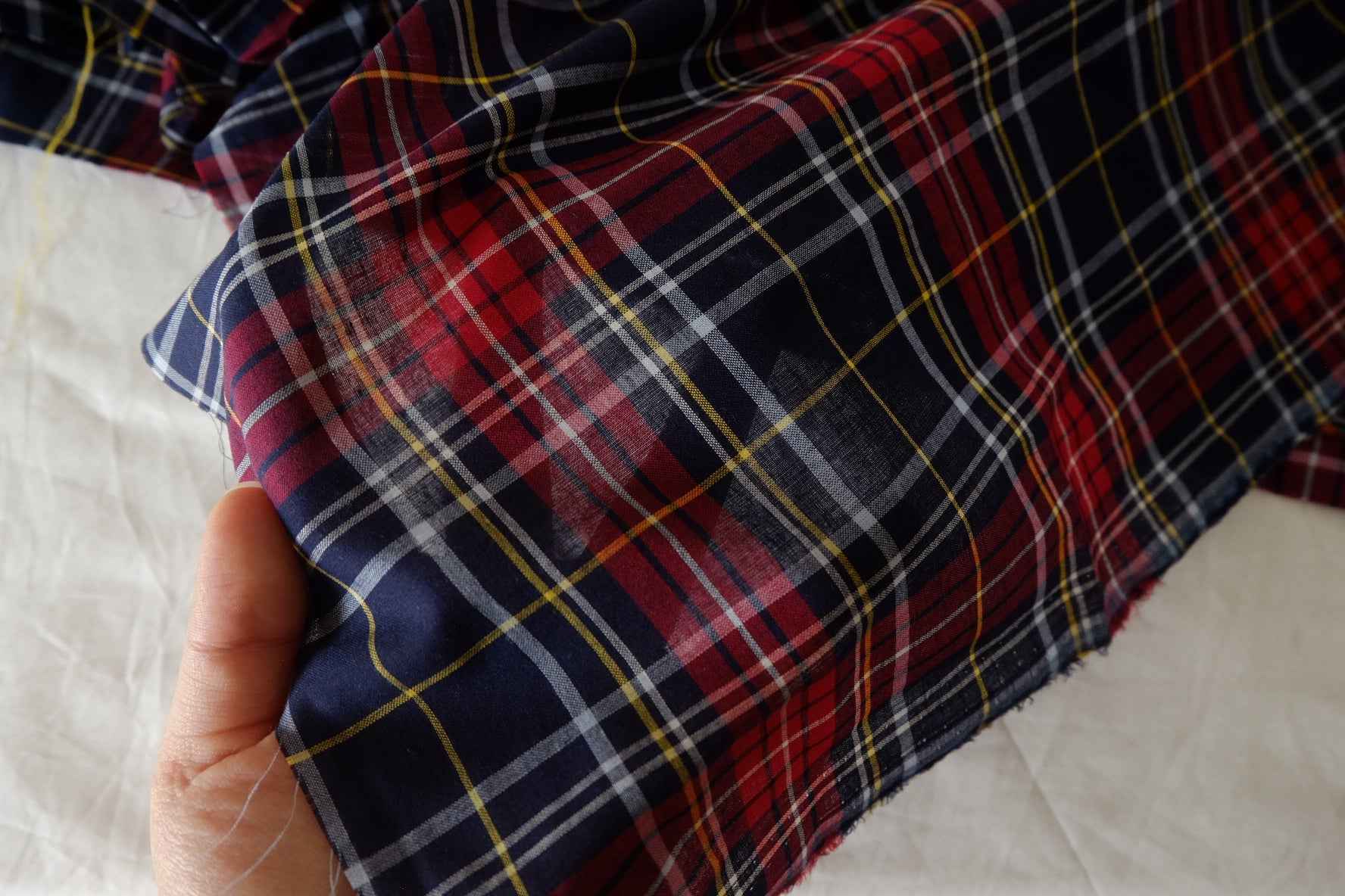 Navy & Red Yarn-Dyed Tartan Cotton Fabric – 3.3 yd