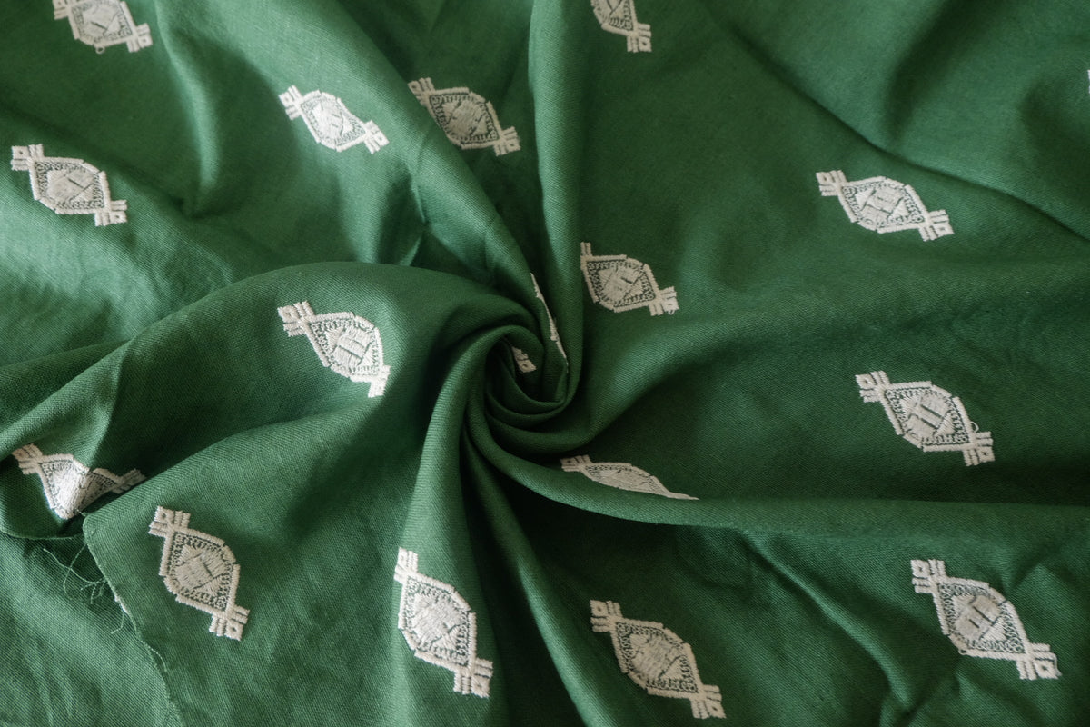 Emerald Embroidered Linen Cotton – 2.2 yd