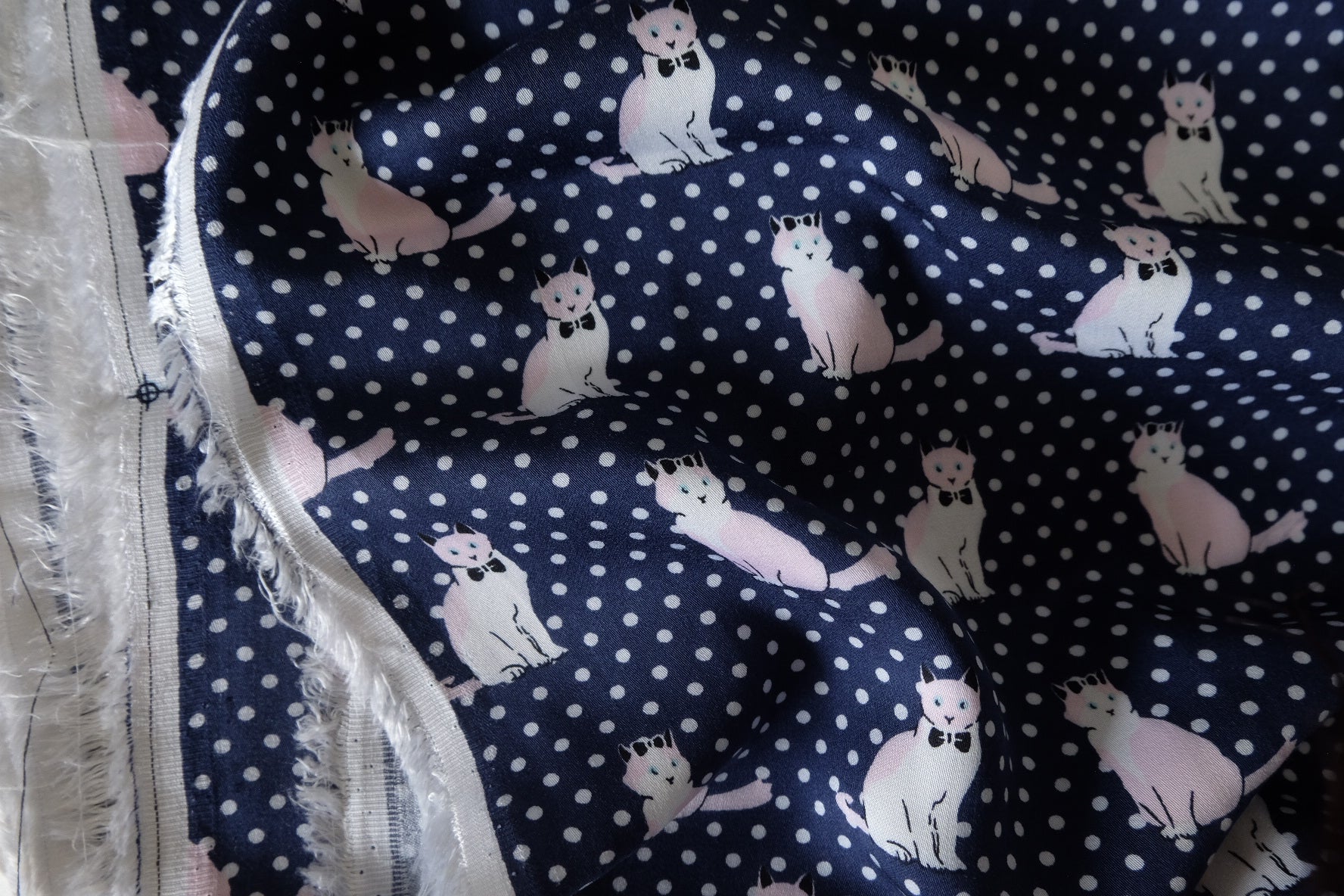 Navy Polka Dot Cat Soft Cotton Fabric – 2.73 yd