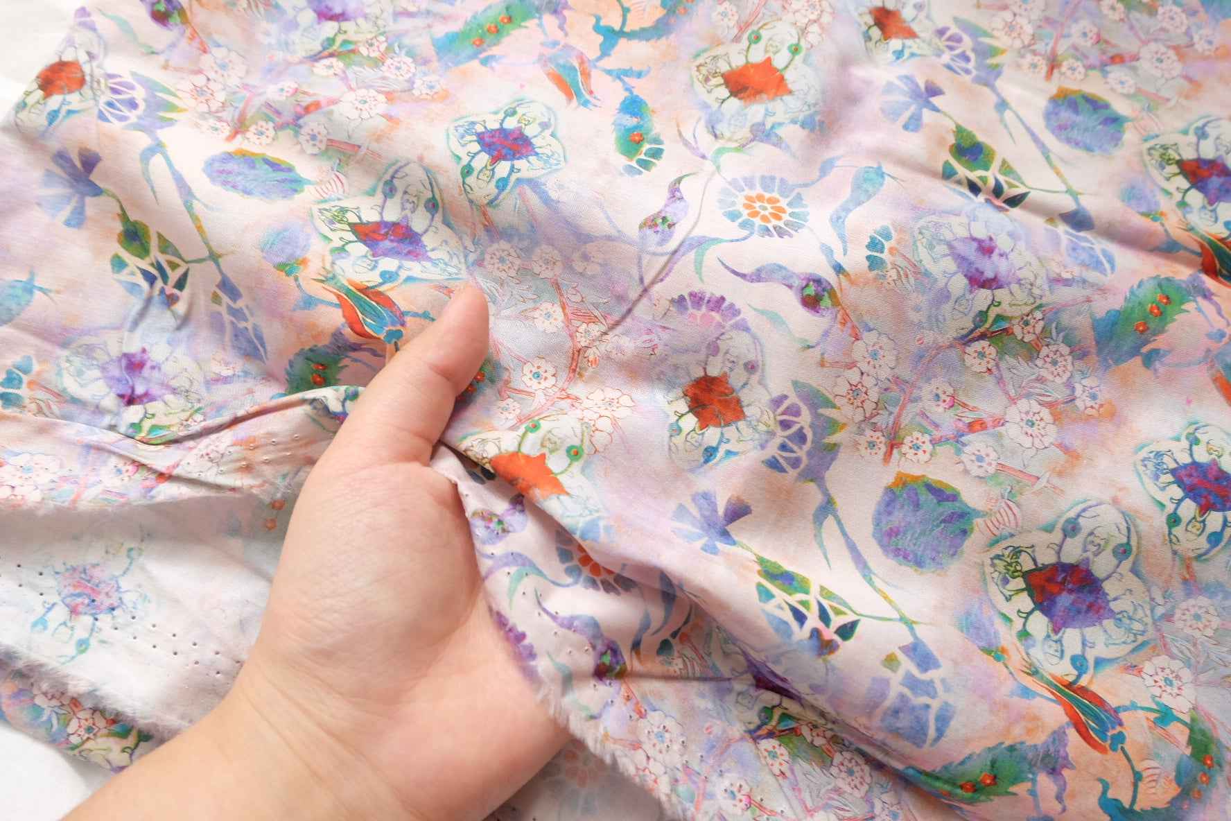 Dreamy Bird Floral Cotton Poplin Fabric, 60s Cotton Shirting Weight, 3.50 Yards