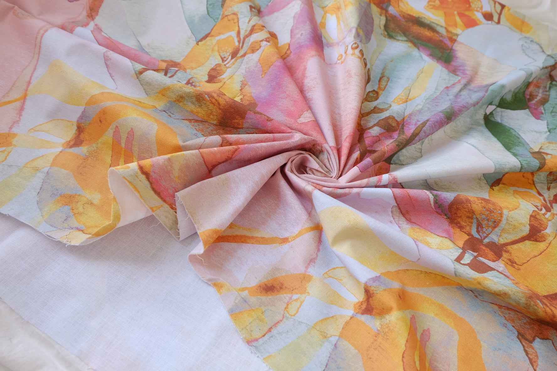 Watercolor Floral Cotton Linen Fabric - 1.64 yd