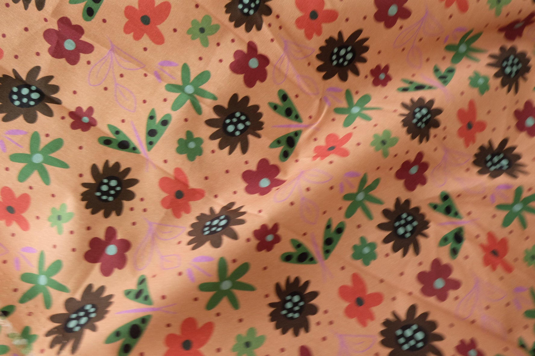 Retro Folk Floral Cotton Fabric - 3.7 yd