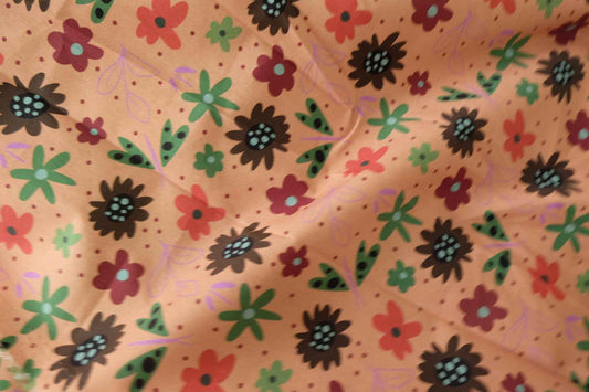 Retro Folk Floral Cotton Fabric - 3.7 yd