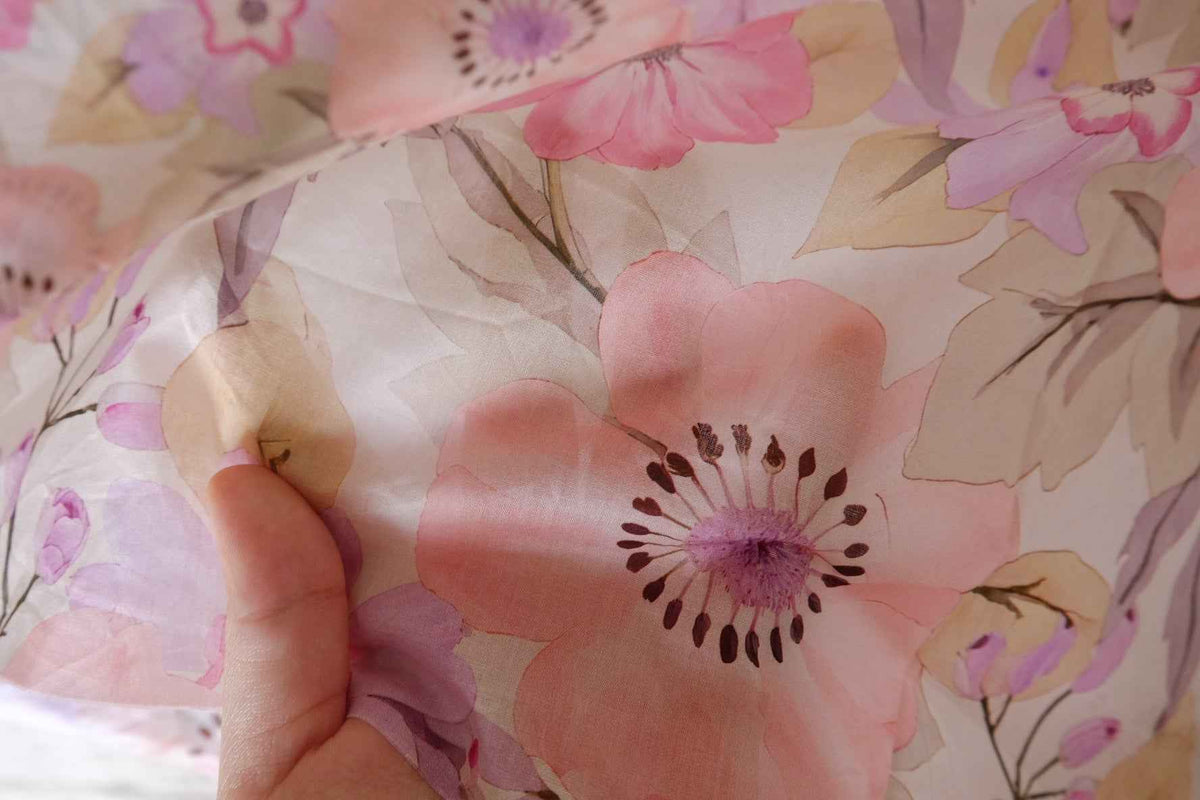 Blush Watercolor Floral Cotton Lawn — 2.3 yd