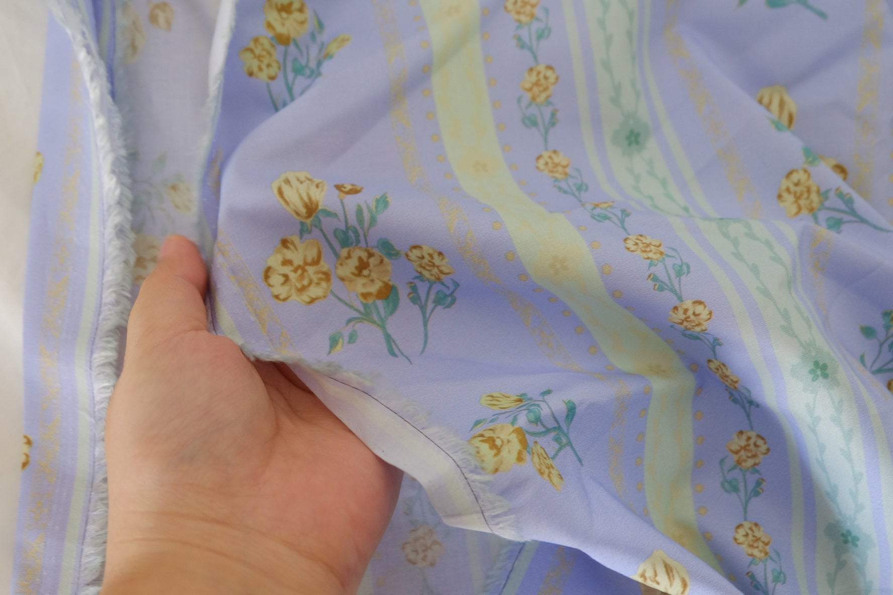 Lavender Floral Stripe Cotton Lawn Fabric – Soft Lightweight Summer Cotton – 3 yd