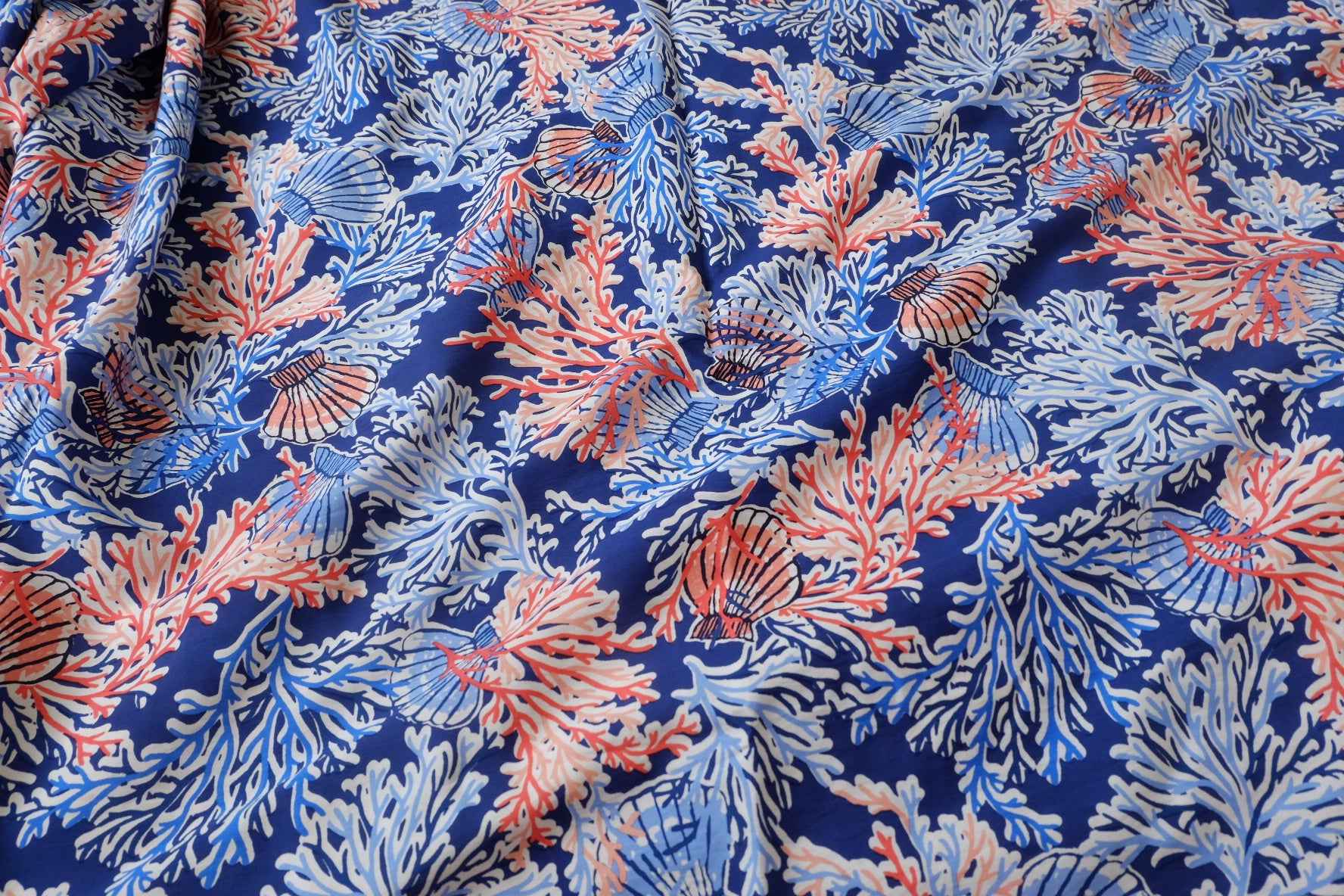 Coral Reef Tencel Cotton Fabric, Smooth Crisp Summer Dress Fabric, 3.28 Yards