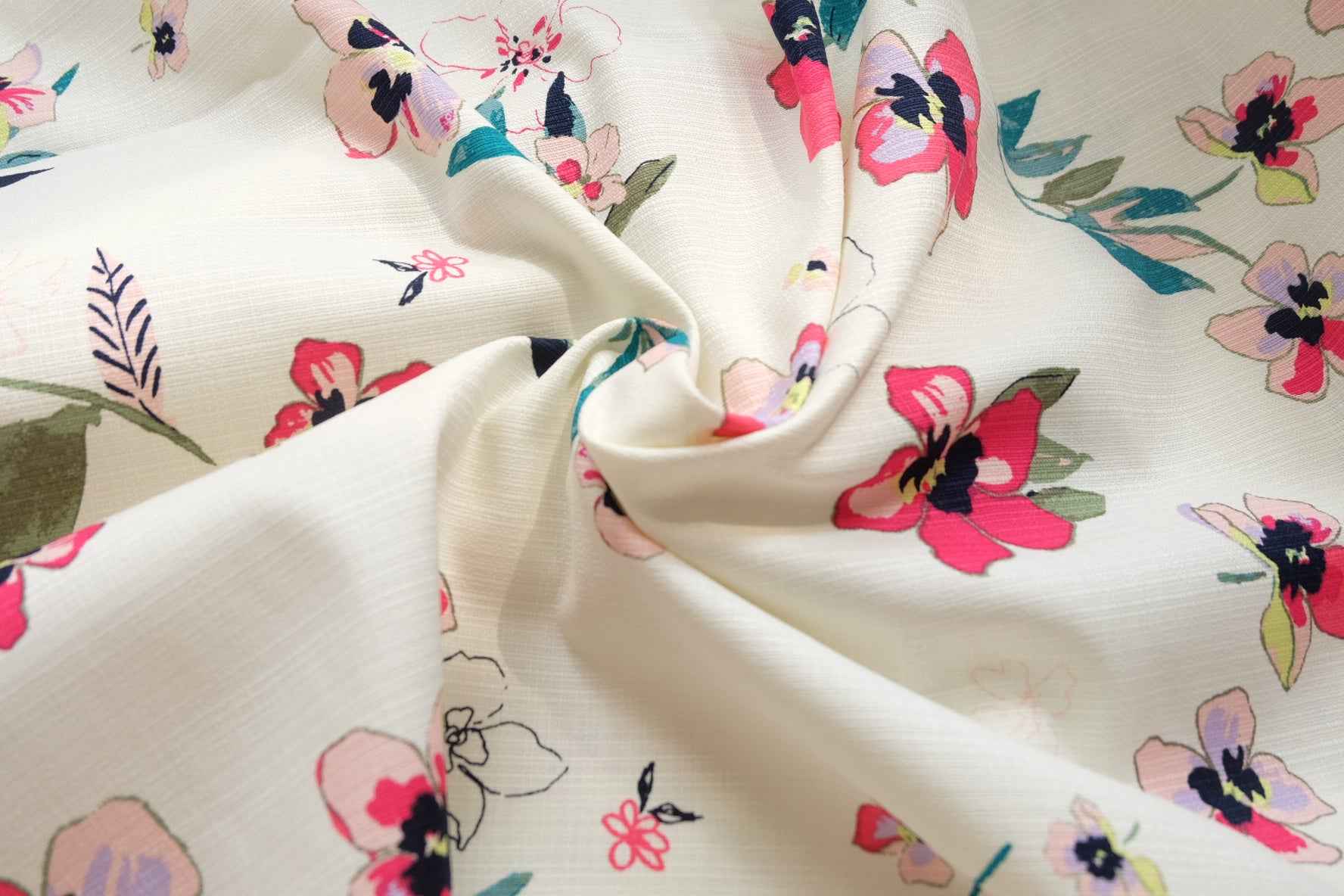 Slub Cotton Linen Floral Fabric, Crisp Structured Skirt Weight, 1.64 Yards