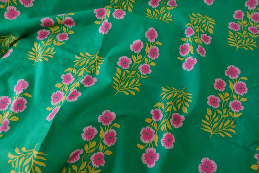 Emerald Pink Floral 60s Cotton Poplin Fabric – 3.1 yd