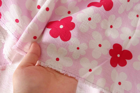 Pink Daisy Enzyme-Washed Linen Cotton Fabric – 1.6 Yards