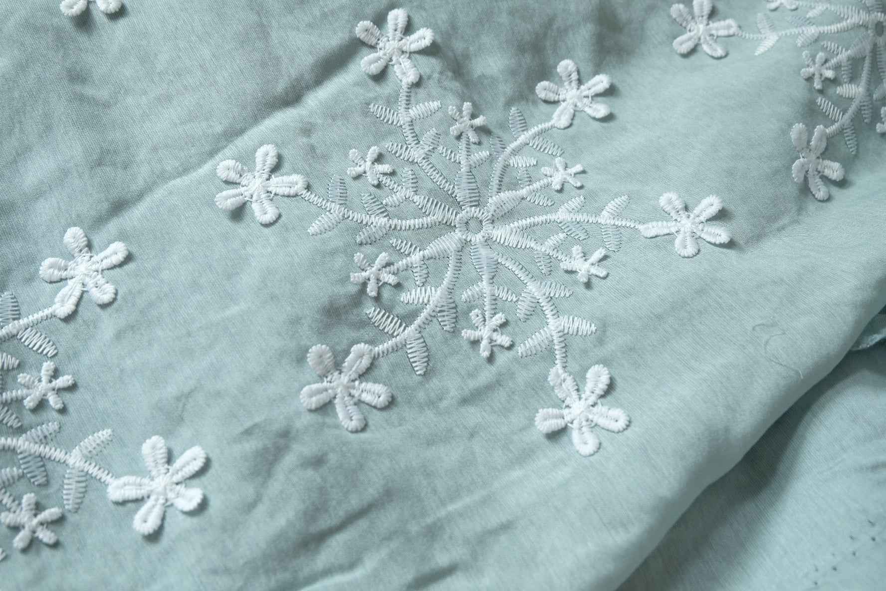 Tencel Linen Embroidered Gauze Fabric, Sheer Floral Dress Weight, 3.28 Yards