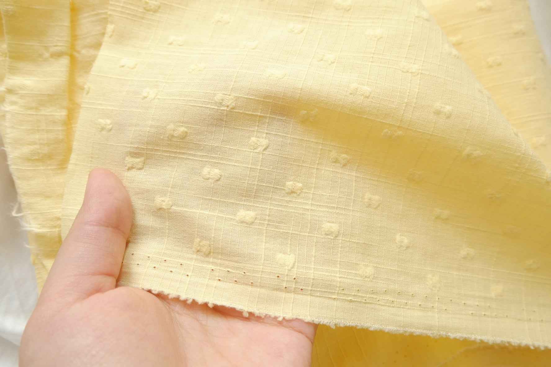 Butter Yellow Clip Dot Linen Blend Fabric, Lightweight Summer Weight, 2.19 Yards