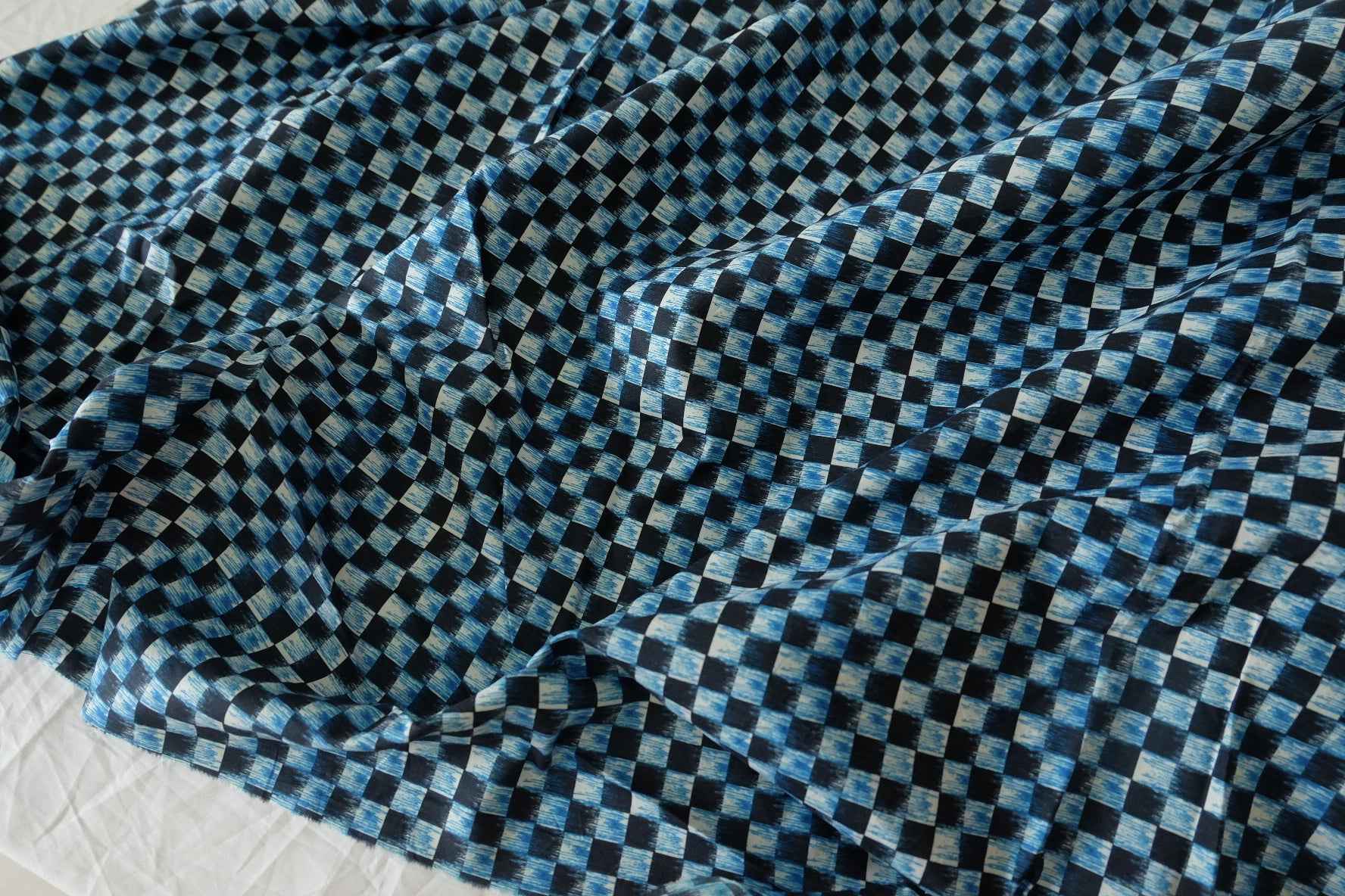Blue Brush Checker Cotton Poplin — 3.28 yd