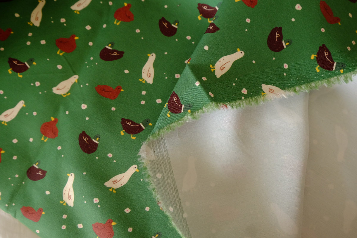 Little Duck Parade – Green Double-Layer Cotton Poplin – 2 yd