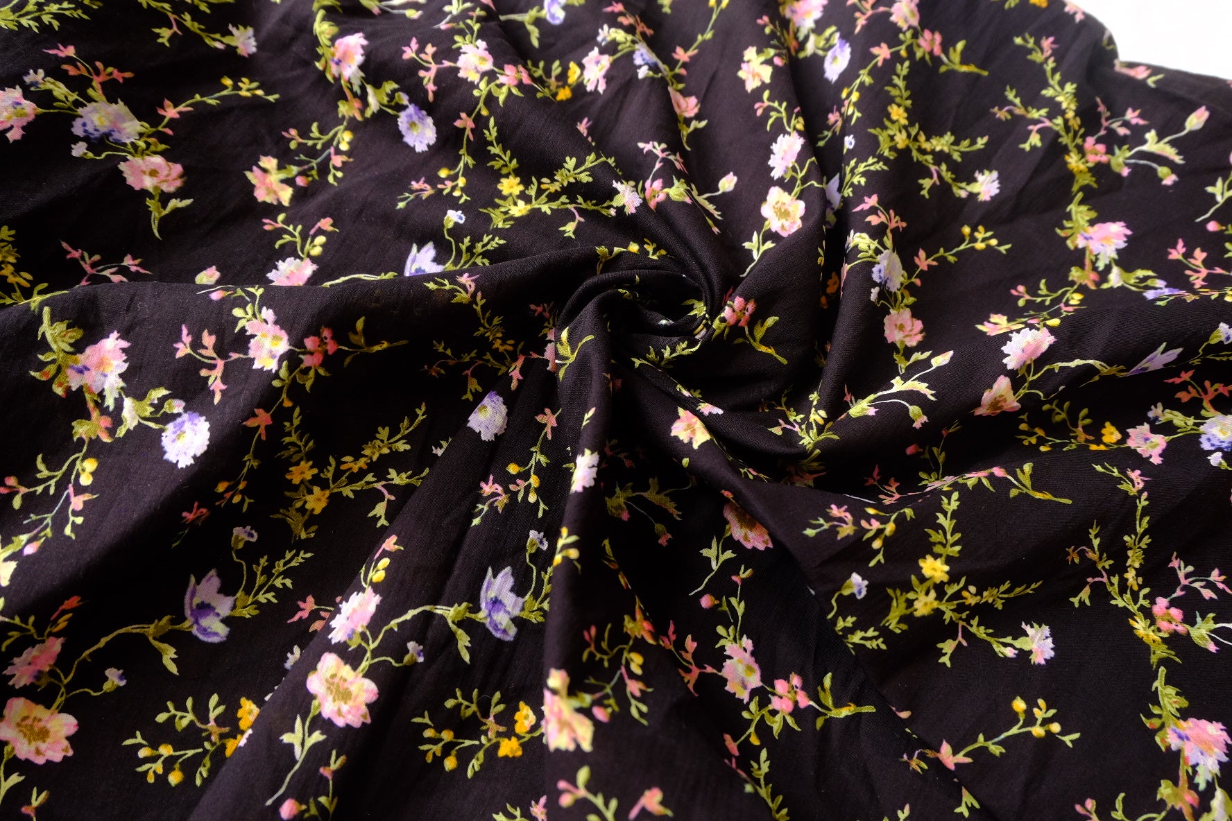 Black Ditsy Floral Lightweight Cotton Fabric - 2.19 yd