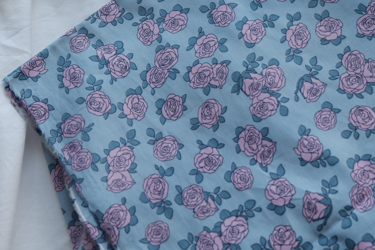 Powder Blue Rose Cotton Lawn – 3.3 yd