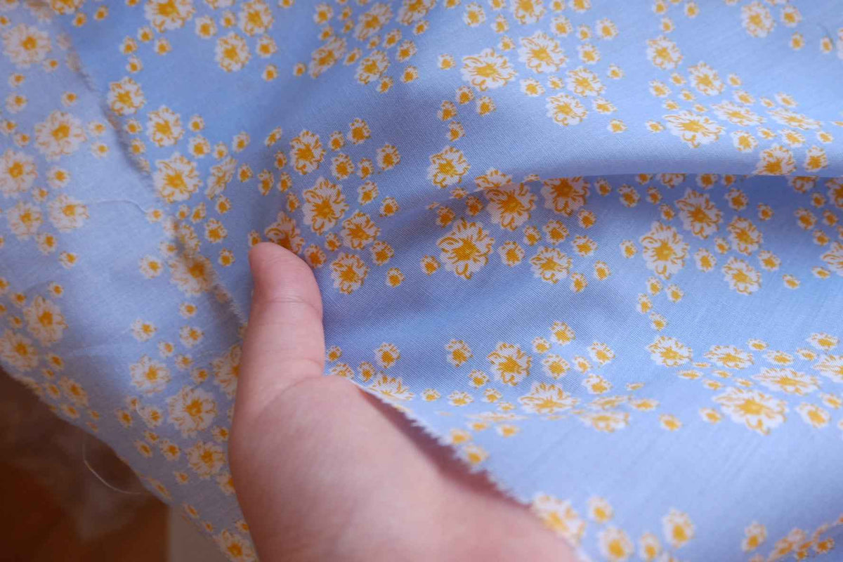 Buttercup Meadow Blue Cotton Poplin Fabric – 2.19 yd