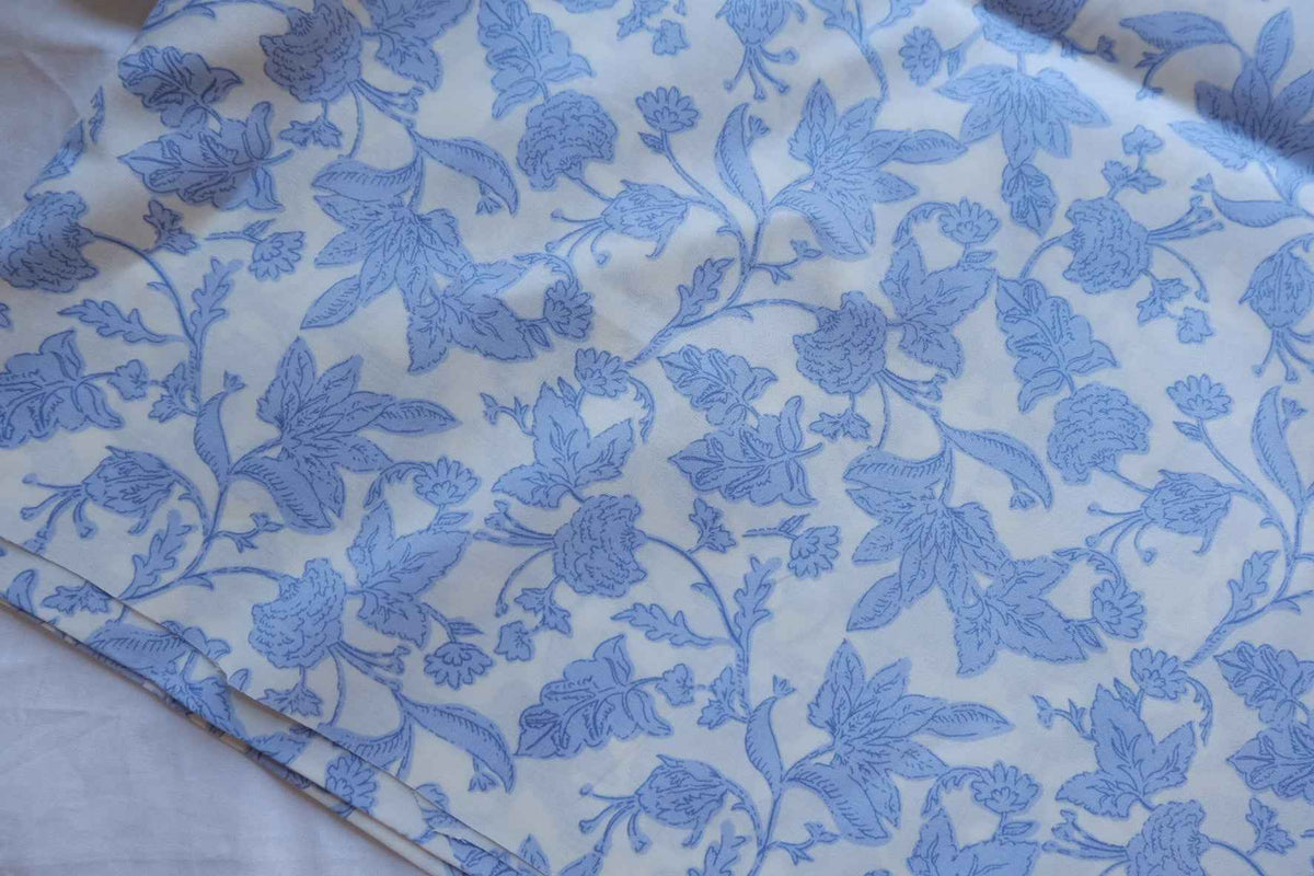 Blue Porcelain Botanical Cotton Poplin Fabric – 2.19 yd