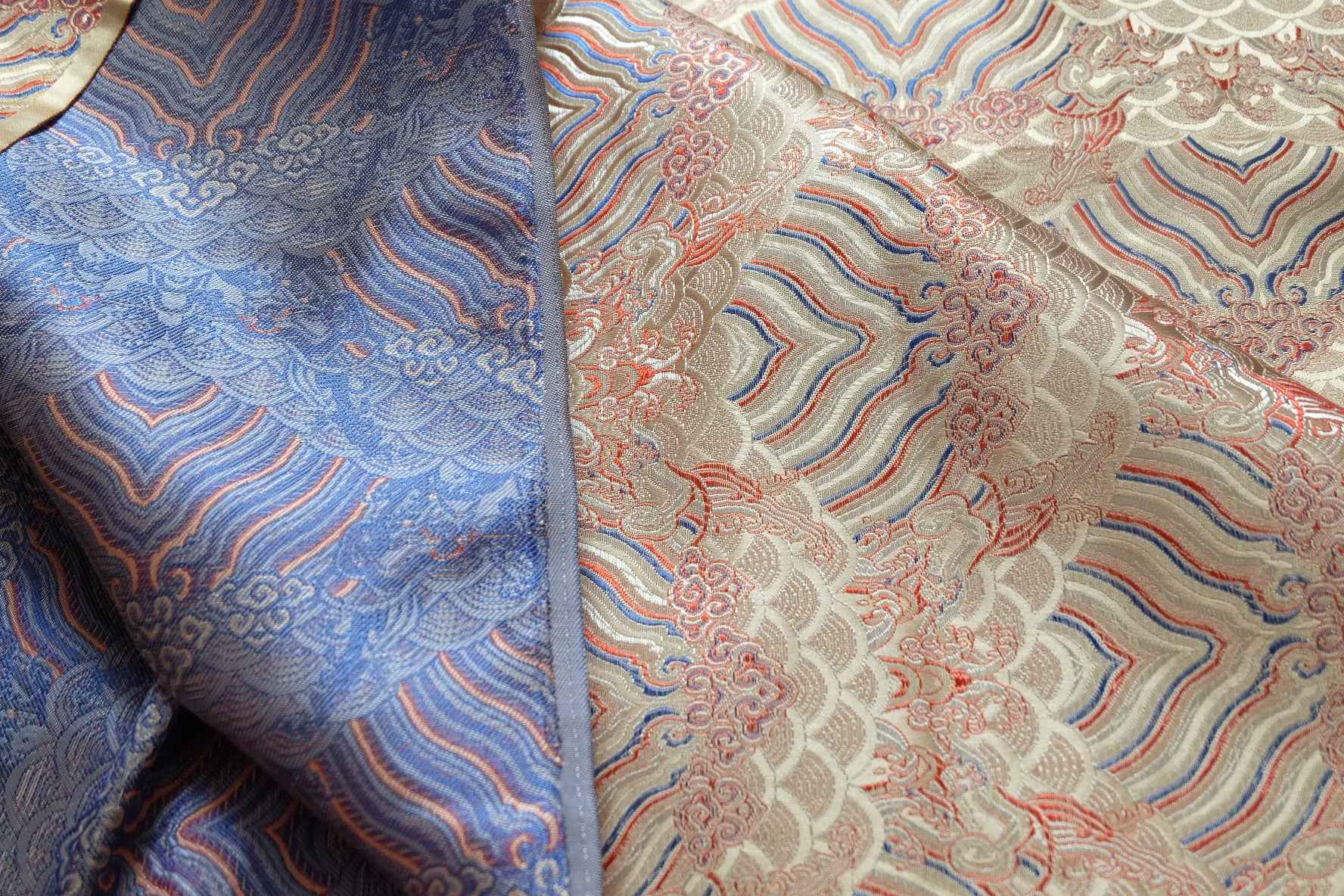 Oriental River Brocade Satin Fabric, Traditional Woven Motif, 2.19 Yards