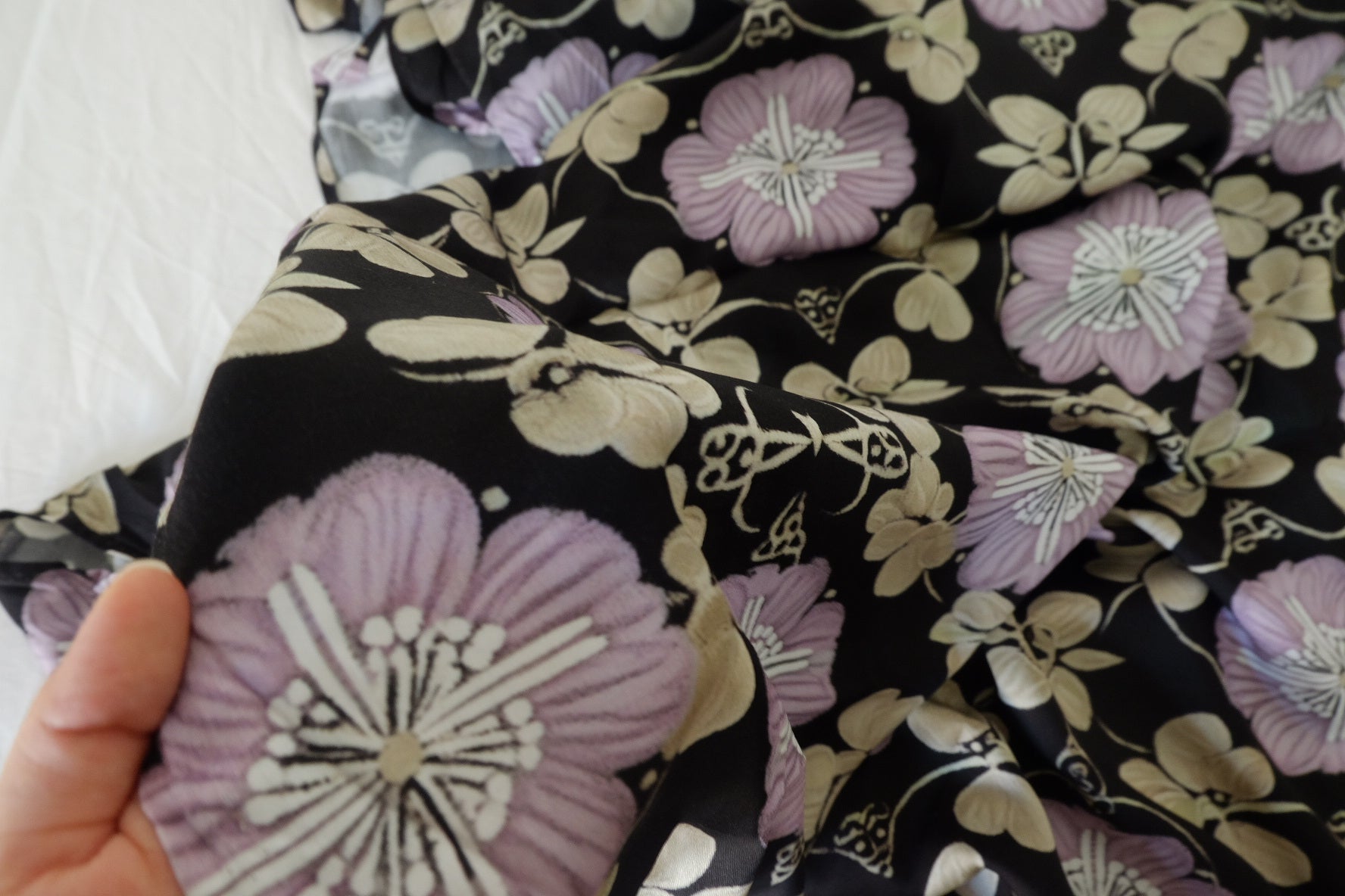 Silky Floral Rayon Fabric with Sateen Feel-1.64 yd
