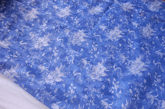 Blue Floral Sheer Chiffon Fabric - 3.28 yd