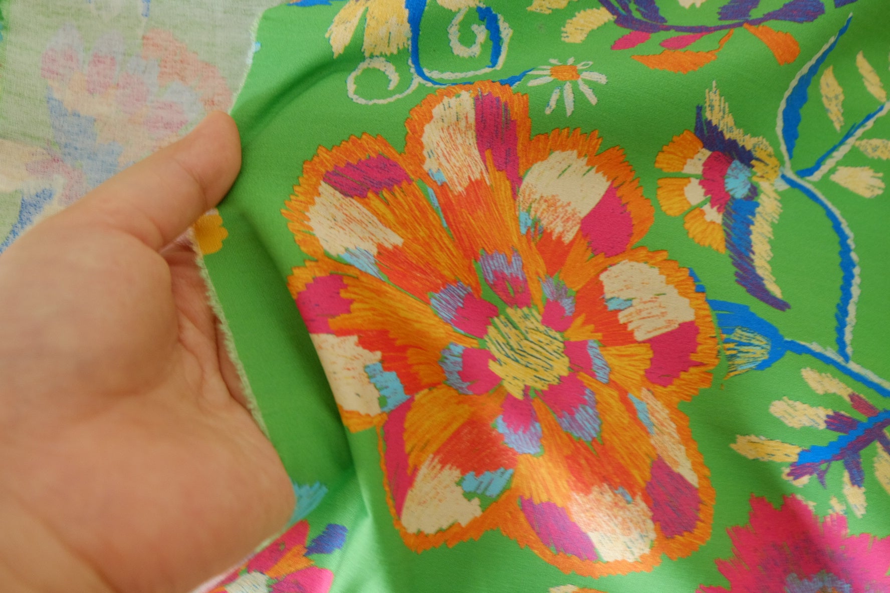 Vibrant Floral Cotton Fabric – Colorful Garden Print Cotton – 2.2 yd