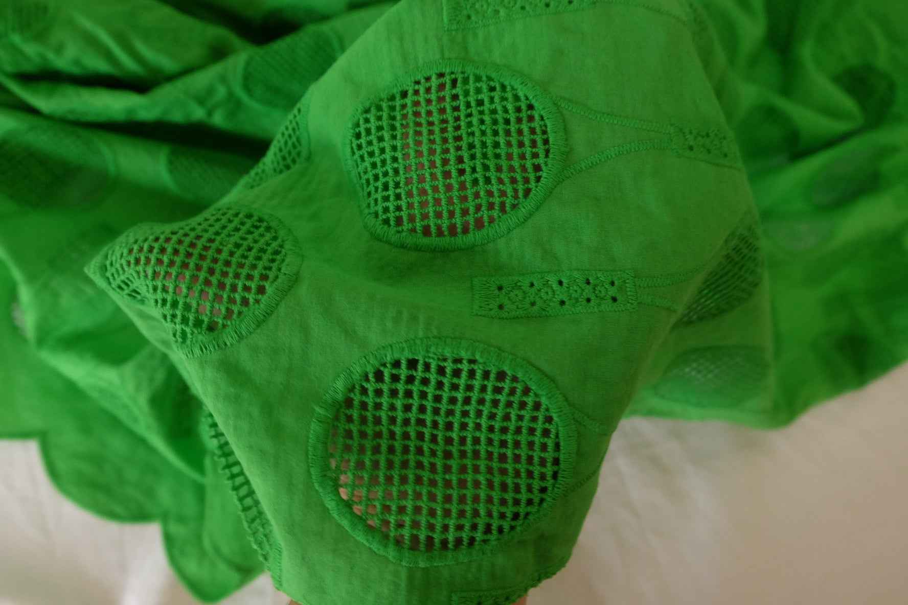 Green Embroidered Eyelet Cotton Fabric – 2.2 yd