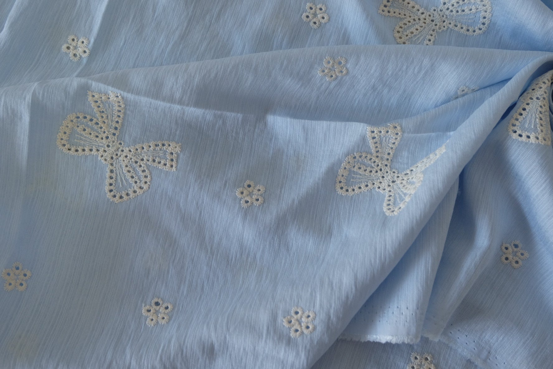 Blue Embroidered Butterfly Tencel Nylon Fabric – 1.6 yd