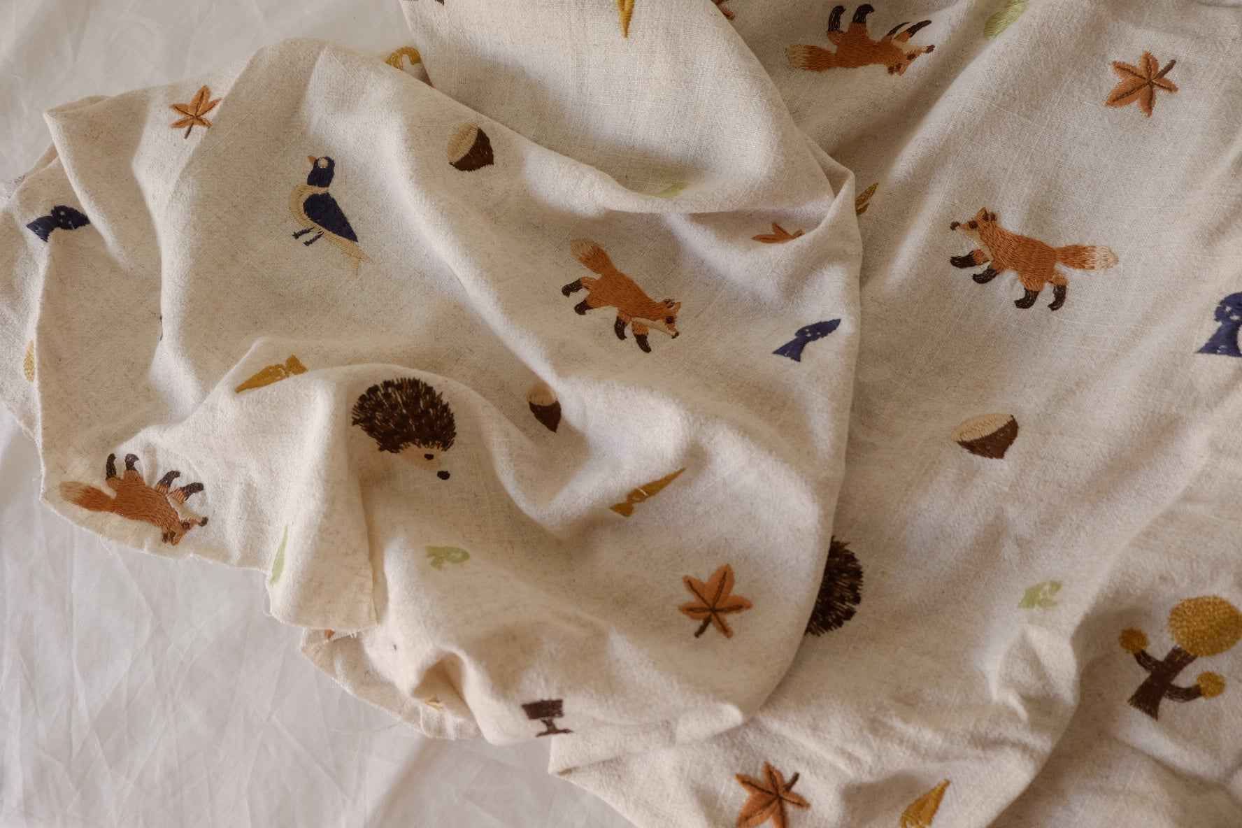 Woodland Animal Embroidered Linen Cotton Fabric – 2.2 yd