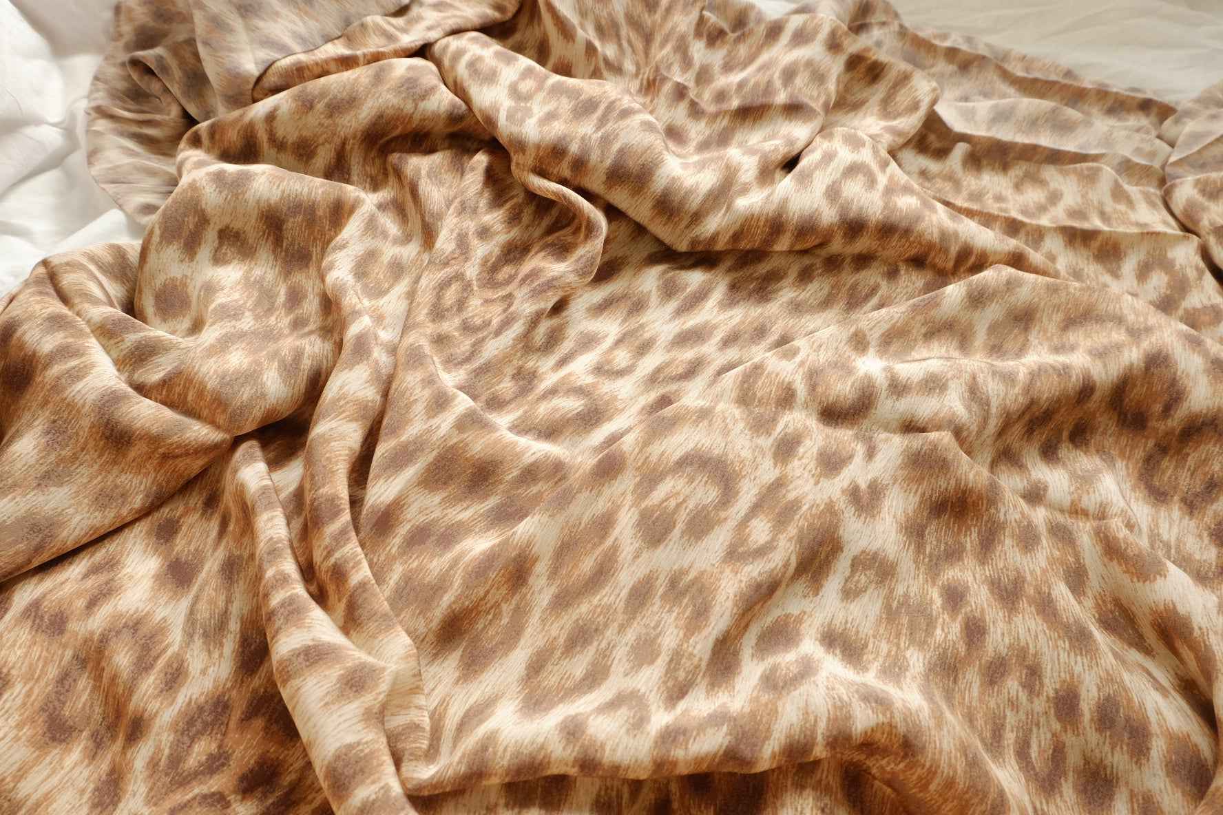 Sandwashed Cupro Leopard Fabric, Ultra Fluid Cool Blouse Weight, 1.64 Yards