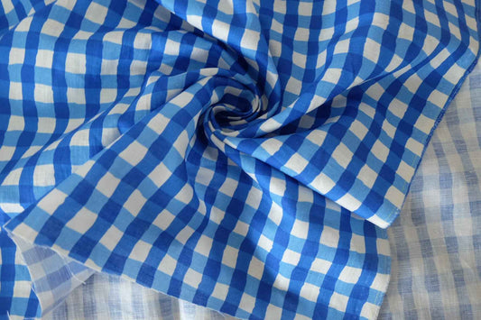 Blue Gingham 90% Linen-Cotton Fabric – 2.2 yd