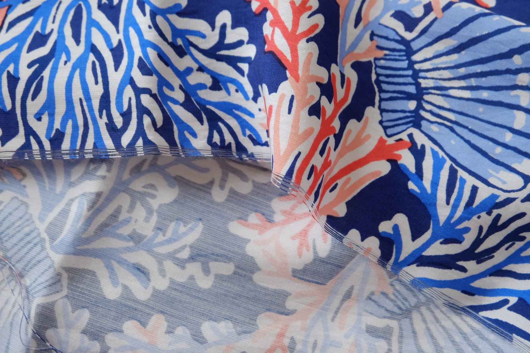 Coral Reef Tencel Cotton Fabric, Smooth Crisp Summer Dress Fabric, 3.28 Yards