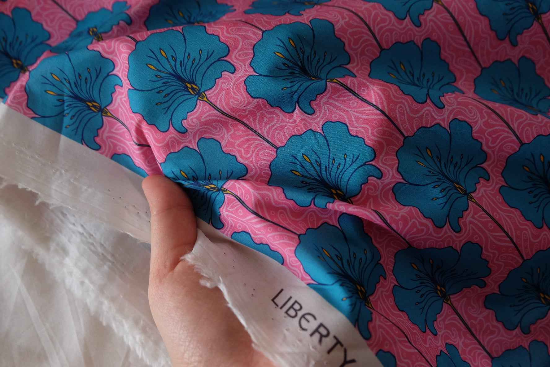 Vivid Blue Floral Cotton Lawn Fabric – 3.3 yd