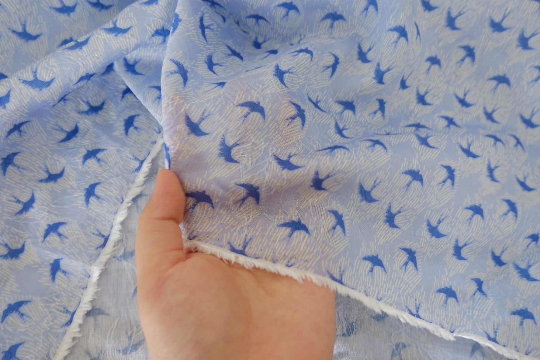 Blue Flying Bird Cotton Fabric – Soft Nature Print Woven Fabric – 1.6 yd