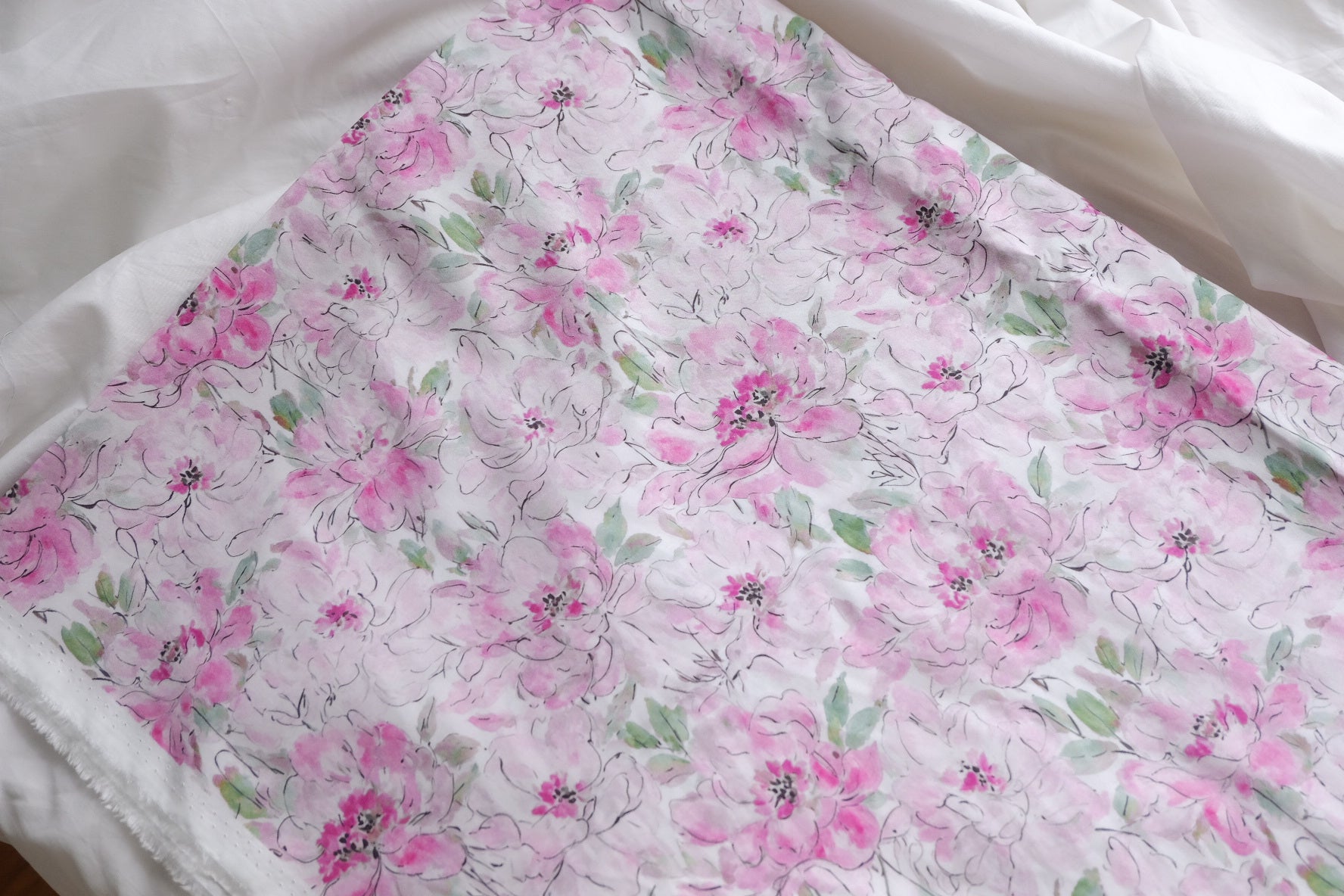 Pink Watercolor Floral Cotton Lawn – 3.3 yd
