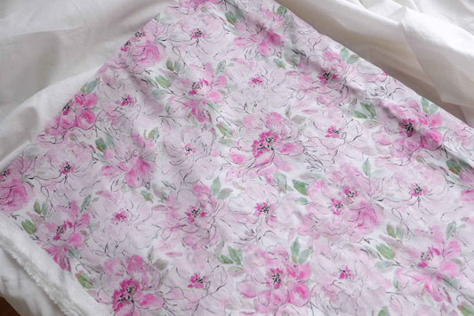 Pink Watercolor Floral Cotton Lawn – 3.3 yd