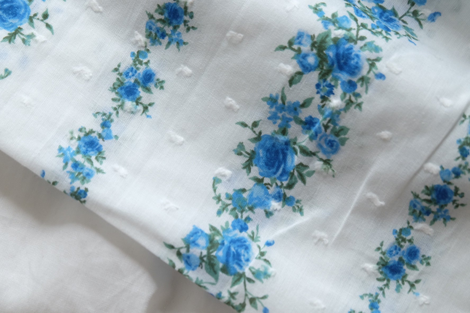 Blue Rose Clip-Dot Cotton Fabric – 2.2 yd
