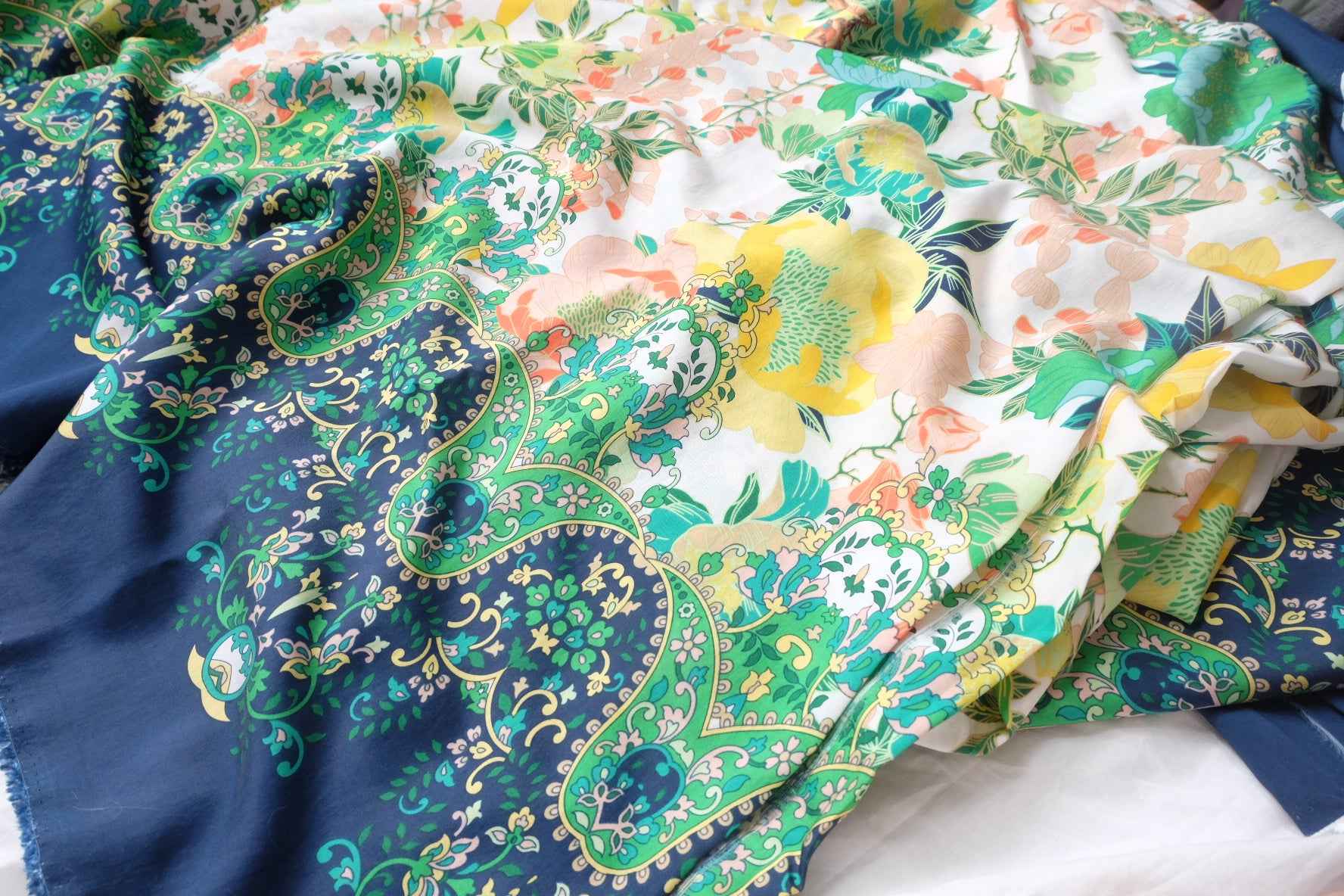Border Print Tencel Cotton Fabric, Silky Soft Summer Dress Weight, 2.19 Yards