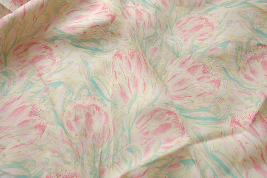 Pastel Protea Floral Cotton-Nylon Shirting Fabric — 3.28 yd