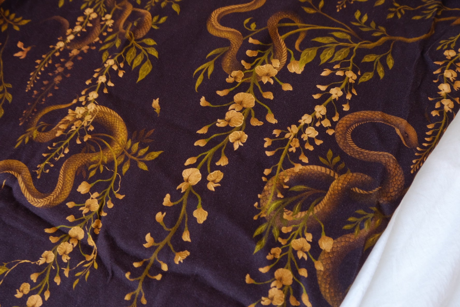 Midnight Serpent Floral Rayon Challis Twill Fabric - 1.64 yd